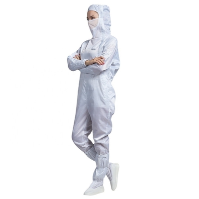 Με κουκούλα αντιστατικό Jumpsuit οξύμαχο χωρίς σκόνη καθαρό ύφασμα δωματίων ESD