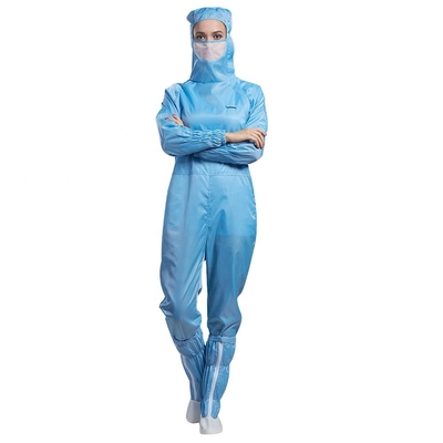 Με κουκούλα αντιστατικό Jumpsuit οξύμαχο χωρίς σκόνη καθαρό ύφασμα δωματίων ESD