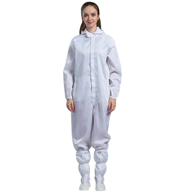 Άσπρο αντιστατικό Jumpsuit στάσεων καθαρό δωμάτιο Jumpsuit περιλαίμιων ESD