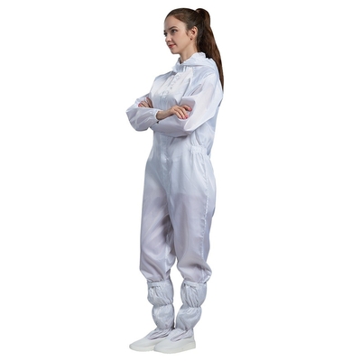 Άσπρο αντιστατικό Jumpsuit στάσεων καθαρό δωμάτιο Jumpsuit περιλαίμιων ESD