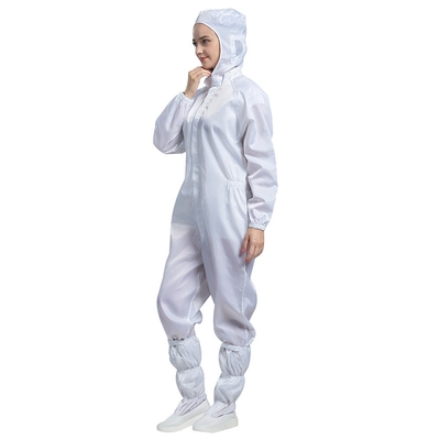 Άσπρο αντιστατικό Jumpsuit στάσεων καθαρό δωμάτιο Jumpsuit περιλαίμιων ESD